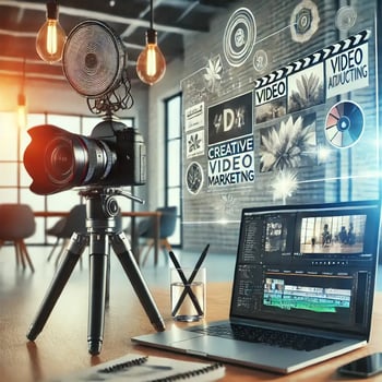 DALL·E 2025-02-26 17.27.05 - A professional and modern digital marketing concept featuring a creative video production setup. The image includes a high-quality camera on a tripod,
